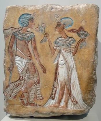 Provável pintura do rei Akhenaton e da rainha Nefertiti