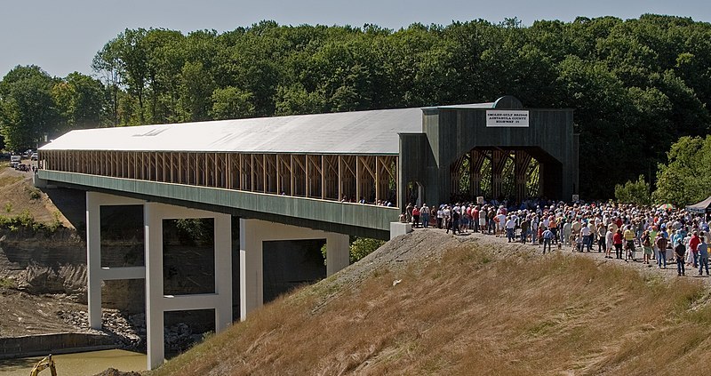 The opening of the Smolen-Gulf Bridge, the longest covered bridge in the US, in Ashtabula County, Ohio