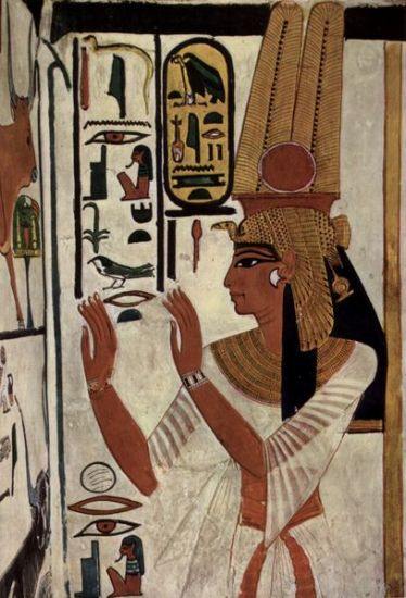 Parede do túmulo representando a rainha Nefertari, a grande esposa real do faraó